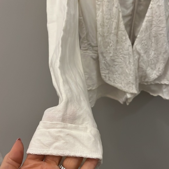 Free People Blazer Lace Shawl Collar Linen Cotton Blend White Size 0 Ruffled - Picture 6 of 10